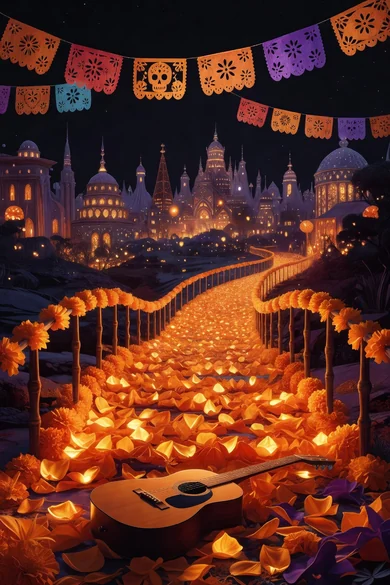 Ilustração gerada por IA inspirada no filme Coco