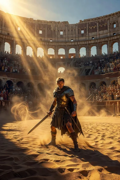 Ilustração gerada por IA inspirada no filme Gladiador