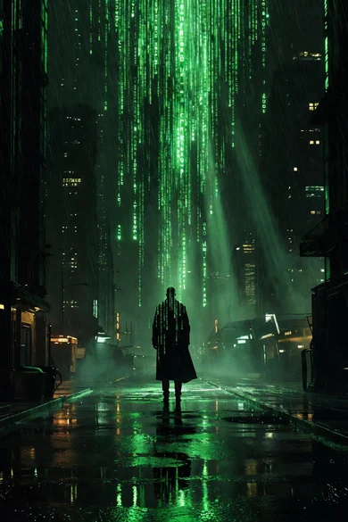 Ilustração gerada por IA inspirada no filme Matrix